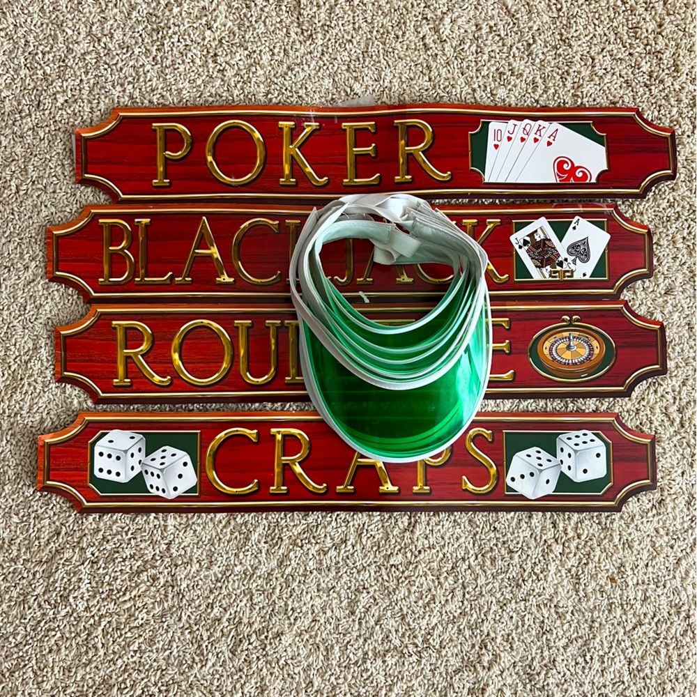 Casino signs and green transparent visors